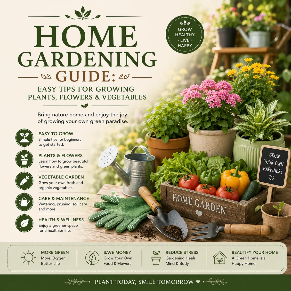Home Gardening Guide: Easy Tips for Growing Plants, Flowers & Vegetables