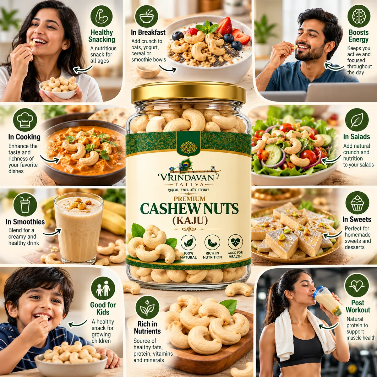 Vrindavan Tattva Premium Cashew Kernels (Kaju) – 100% Natural & Rich in Nutrition 500g thumbnail 4