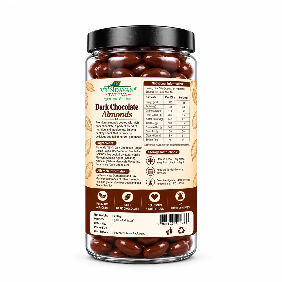 Vrindavan Tattva Dark Chocolate Almonds 100g thumbnail 2