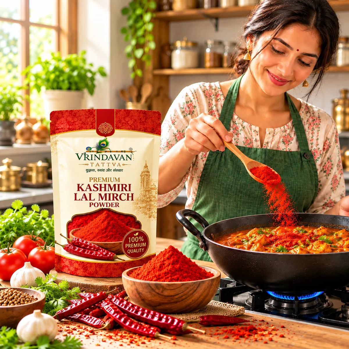Vrindavan Tattva Premium Kashmiri Red Chilli Powder (Kashmiri Lal Mirch) 100g thumbnail 3