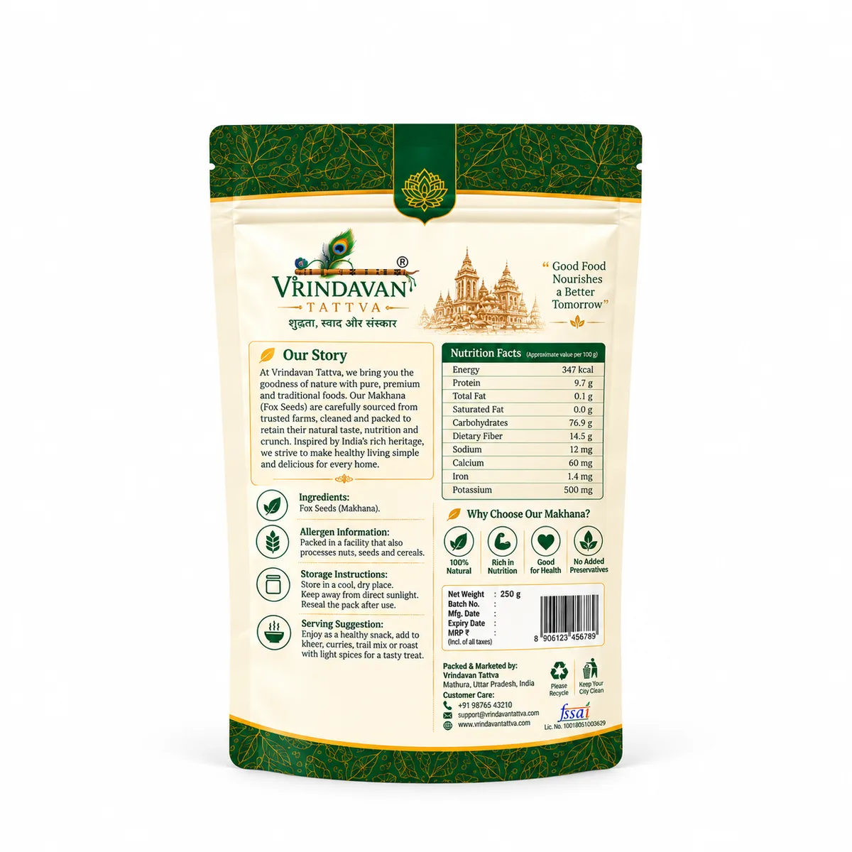 Vrindavan Tattva Premium Fox Nuts (Makhana) – 100% Natural & Rich in Nutrients 250g thumbnail 3