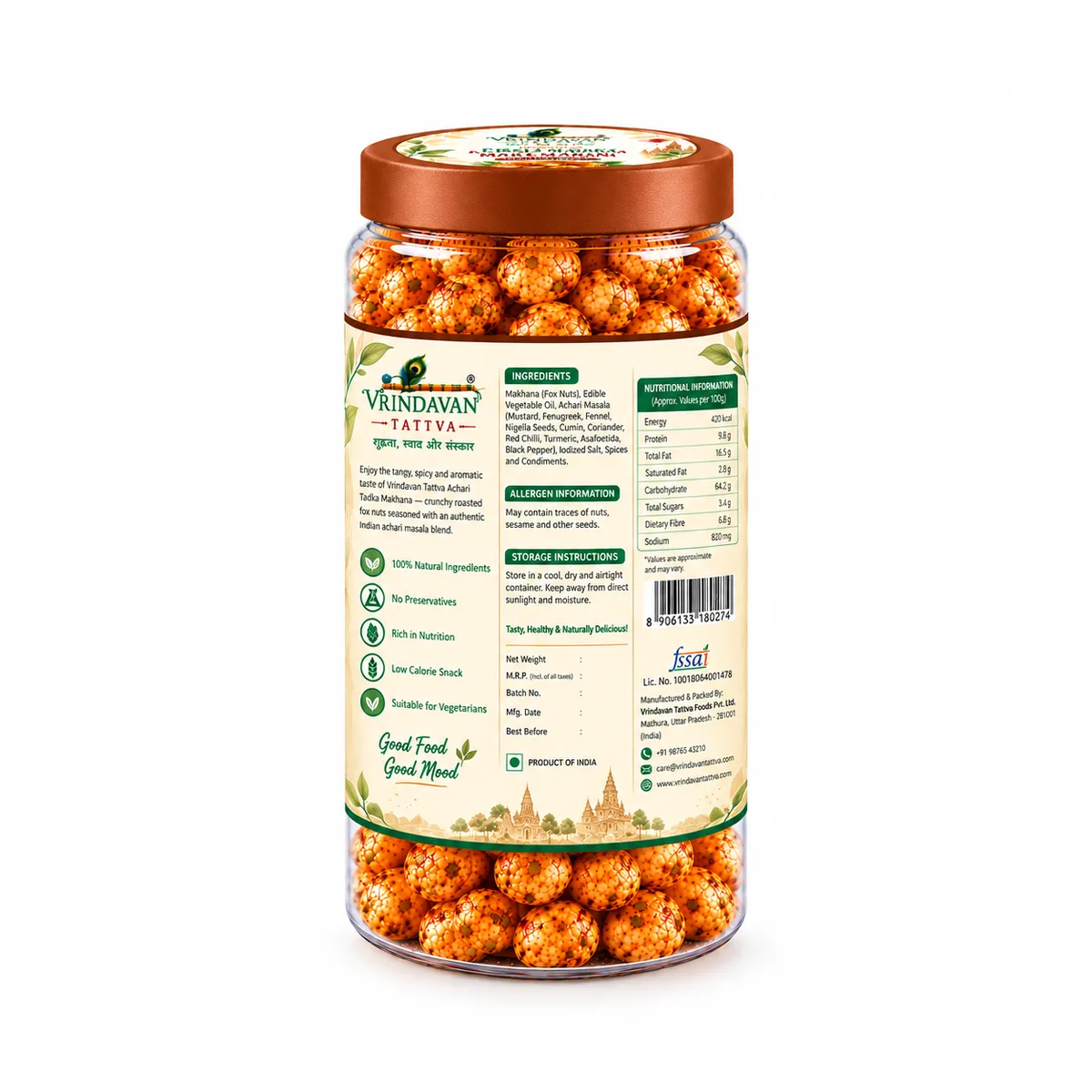 Vrindavan Tattva Premium Achari Tadka Makhana 100g thumbnail 2