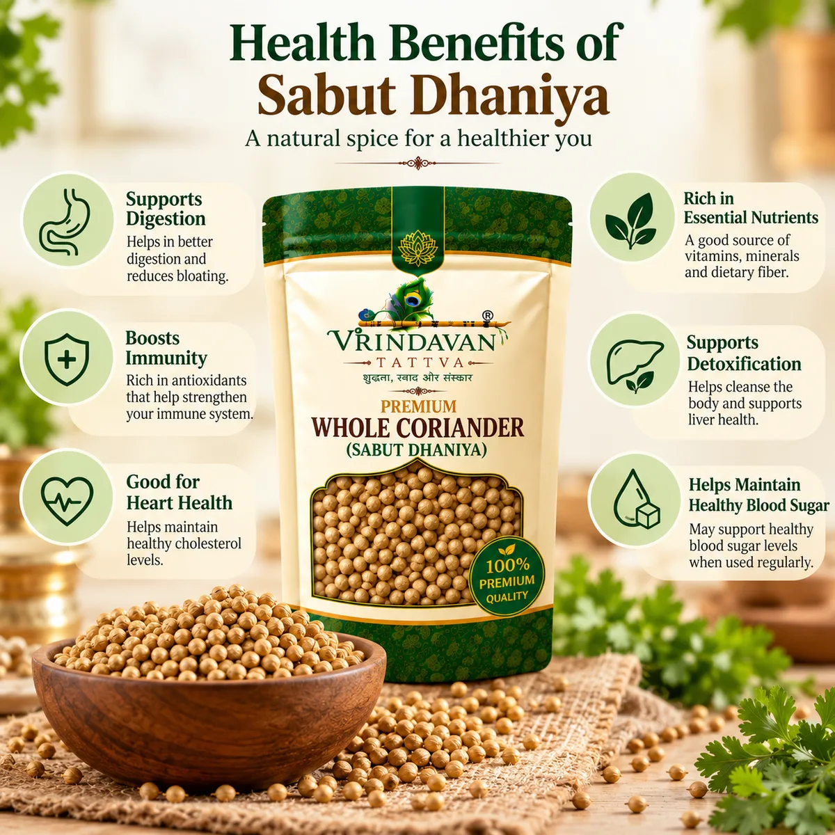 Vrindavan Tattva Premium Whole Coriander Seeds (Sabut Dhaniya) 100g thumbnail 4