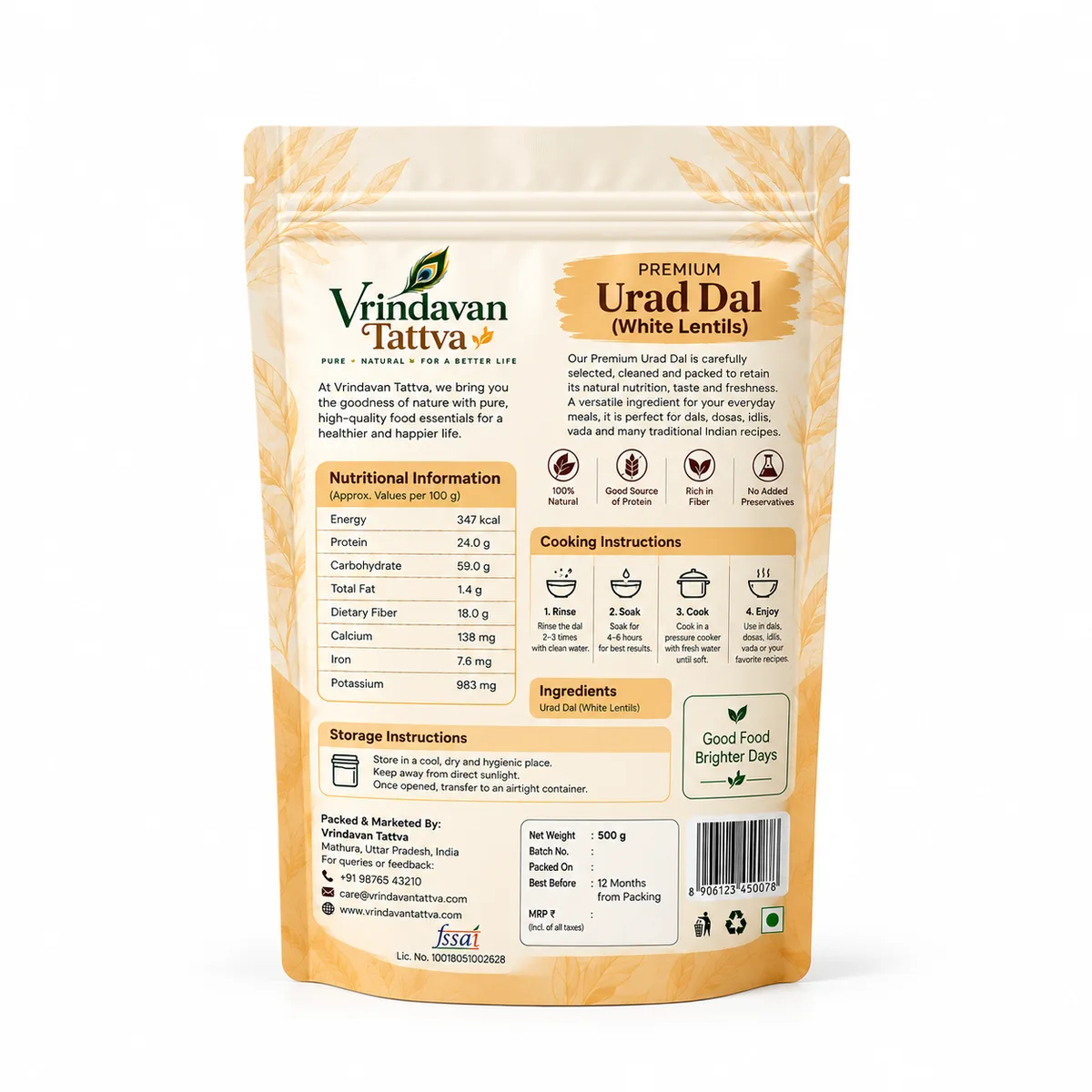 Vrindavan Tattva Organic Urad Dal (White Lentils) 500g thumbnail 2