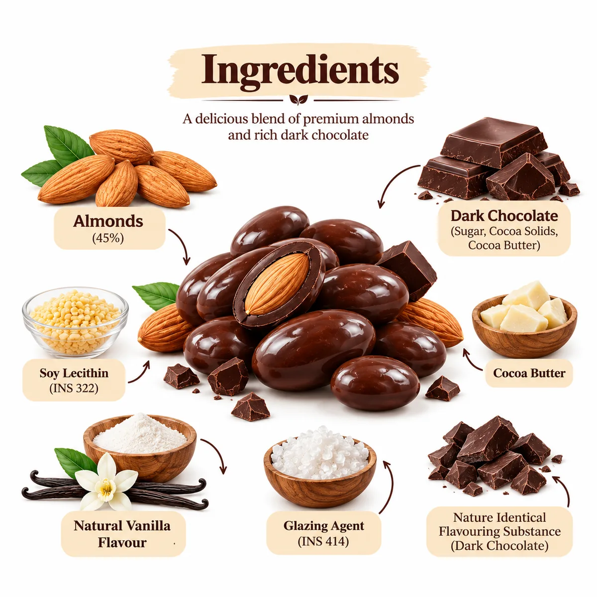 Vrindavan Tattva Dark Chocolate Almonds 100g thumbnail 3