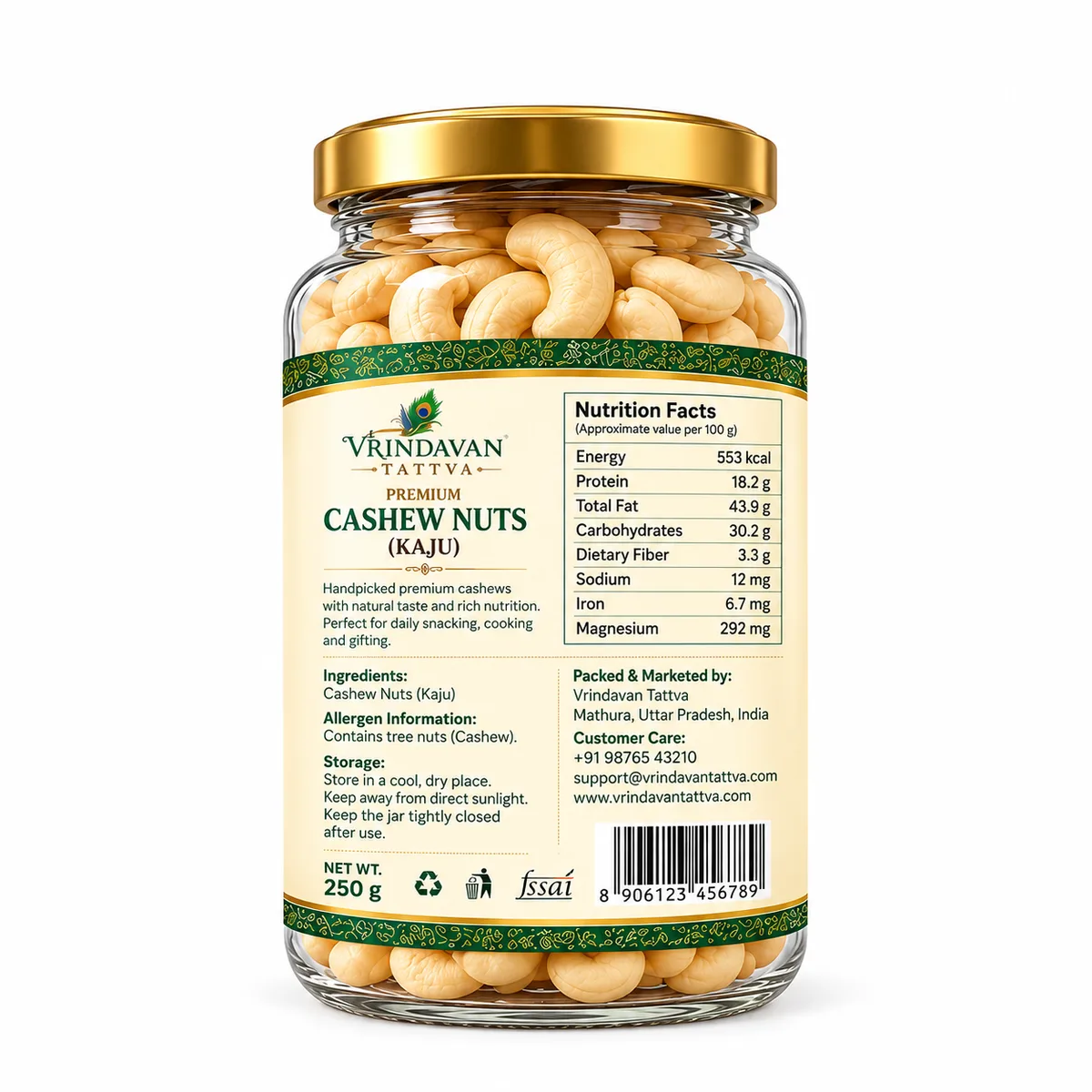 Vrindavan Tattva Premium Cashews (Kaju) – 100% Natural & Rich in Nutrients 500g thumbnail 3