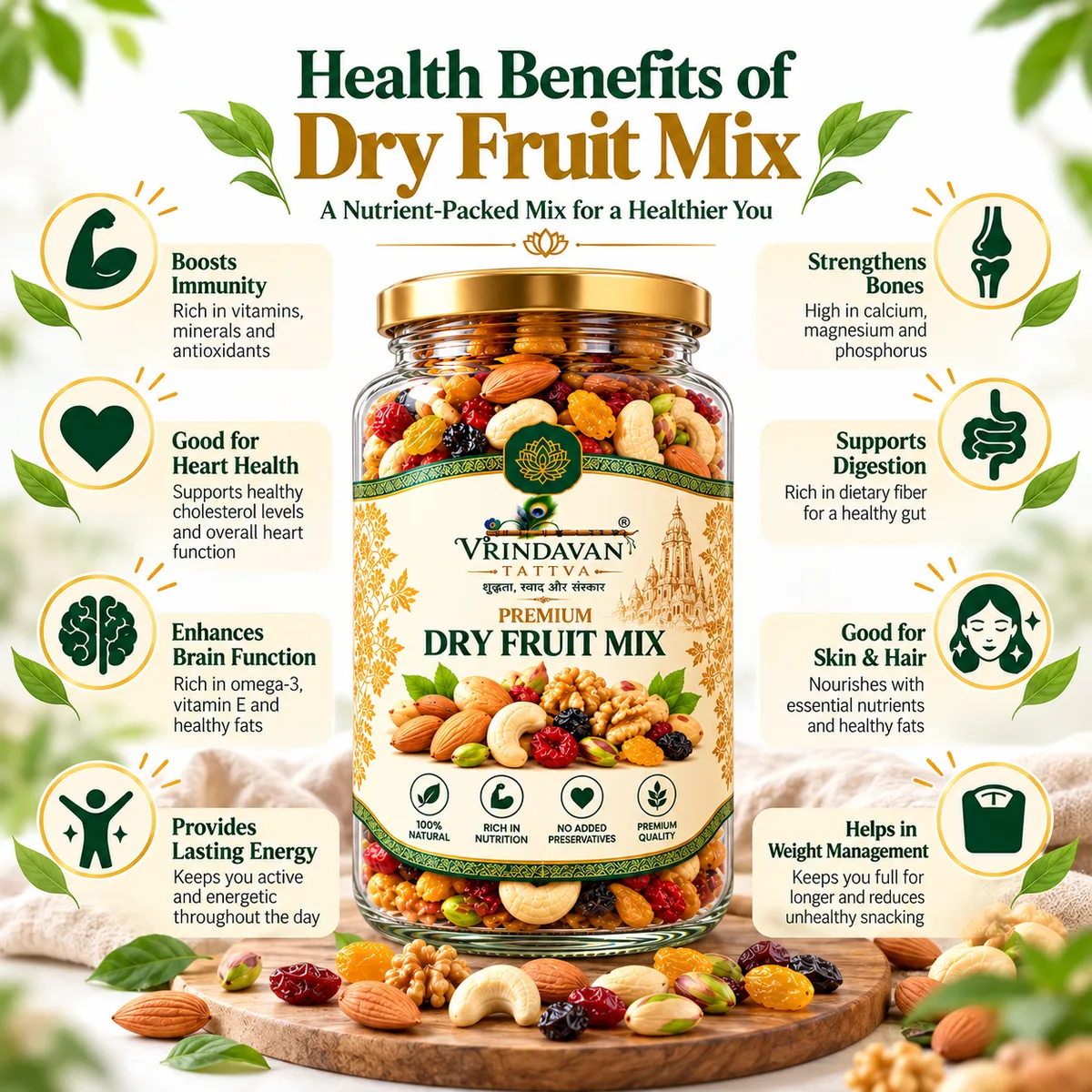 Vrindavan Tattva Premium Dry Fruit Mix – 100% Natural & Rich in Nutrients 250g thumbnail 3