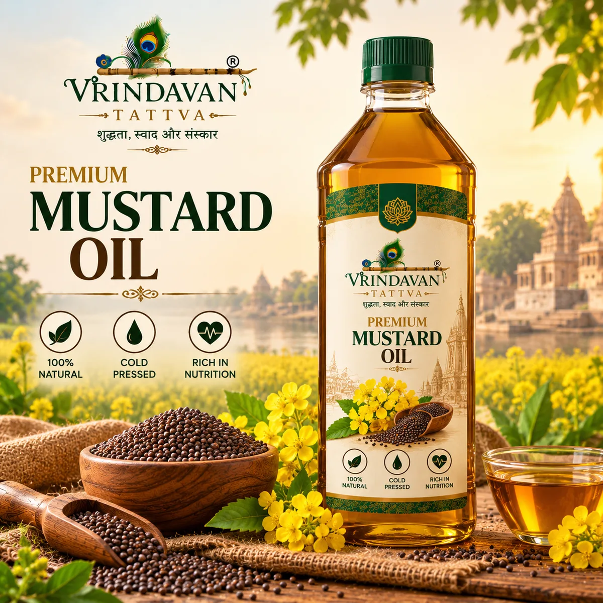 Vrindavan Tattva Premium Mustard Oil 1L thumbnail 2