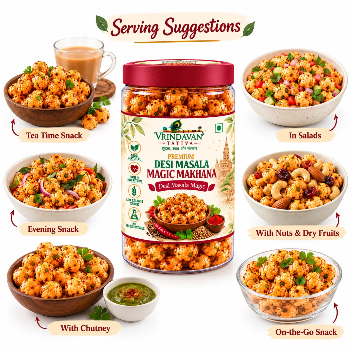Vrindavan Tattva Premium Desi Masala Magic Makhana 100g thumbnail 4