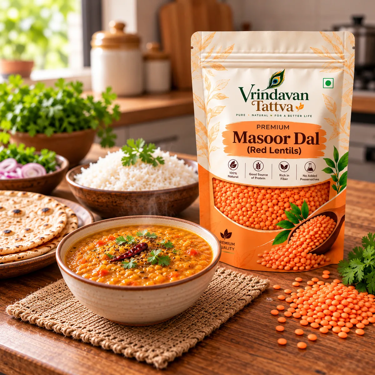 Vrindavan Tattva Organic Masoor Dal (Red Lentils) 500g thumbnail 6