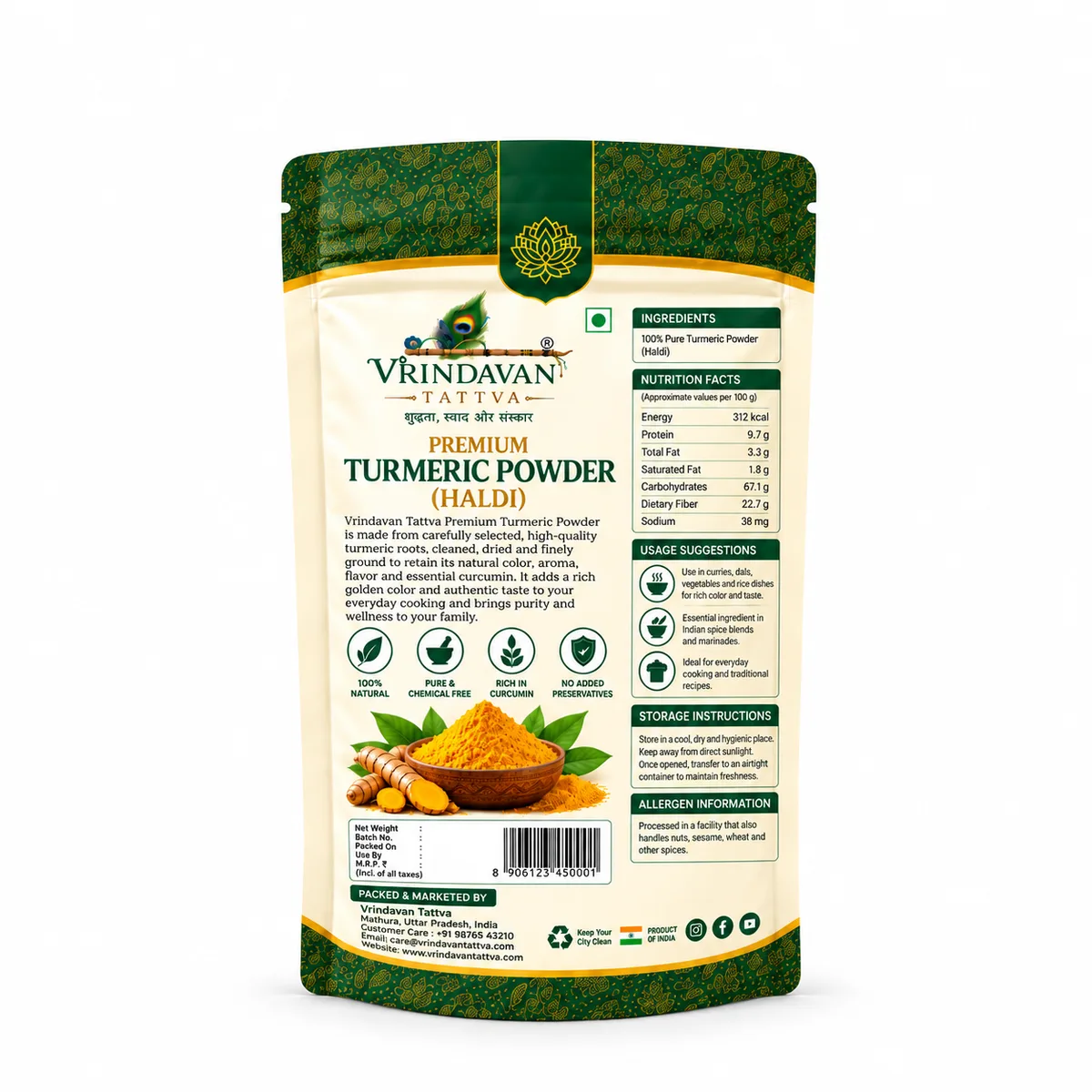 Vrindavan Tattva Premium Turmeric Powder (Haldi Powder) 100g thumbnail 2