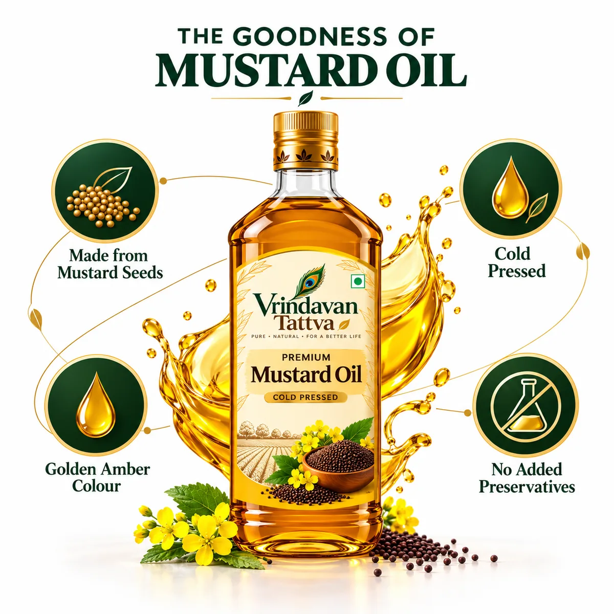 Vrindavan Tattva Cold Pressed Mustard Oil (Sarson Ka Tel) 1L thumbnail 3