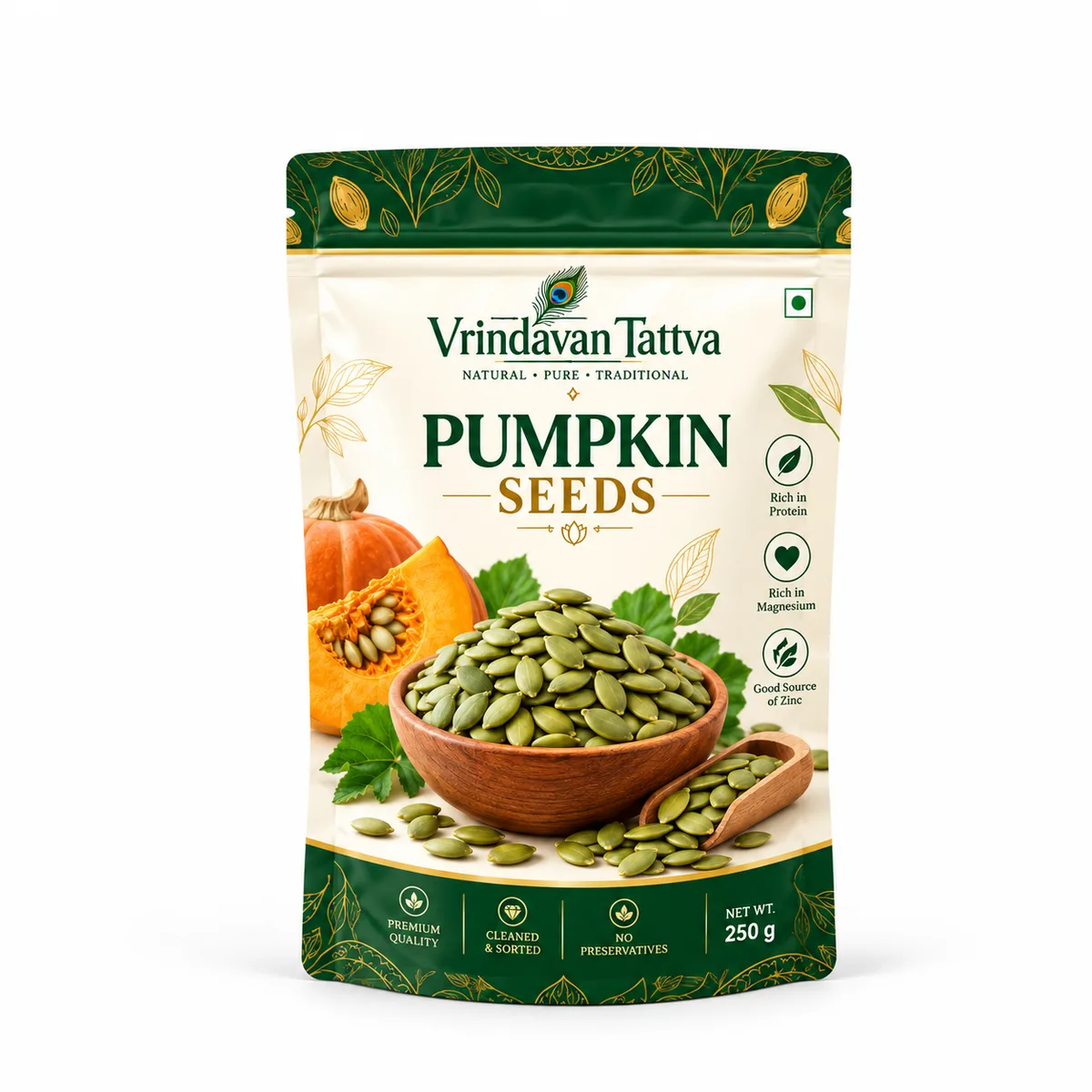 Vrindavan Tattva Premium Pumpkin Seeds – 100% Natural & Rich in Nutrients 250g
