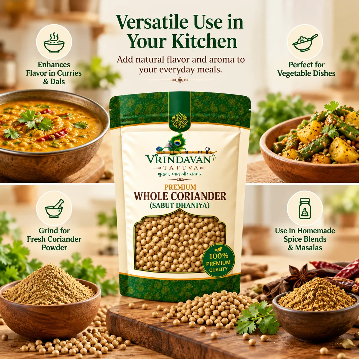 Vrindavan Tattva Premium Whole Coriander Seeds (Sabut Dhaniya) 100g thumbnail 3
