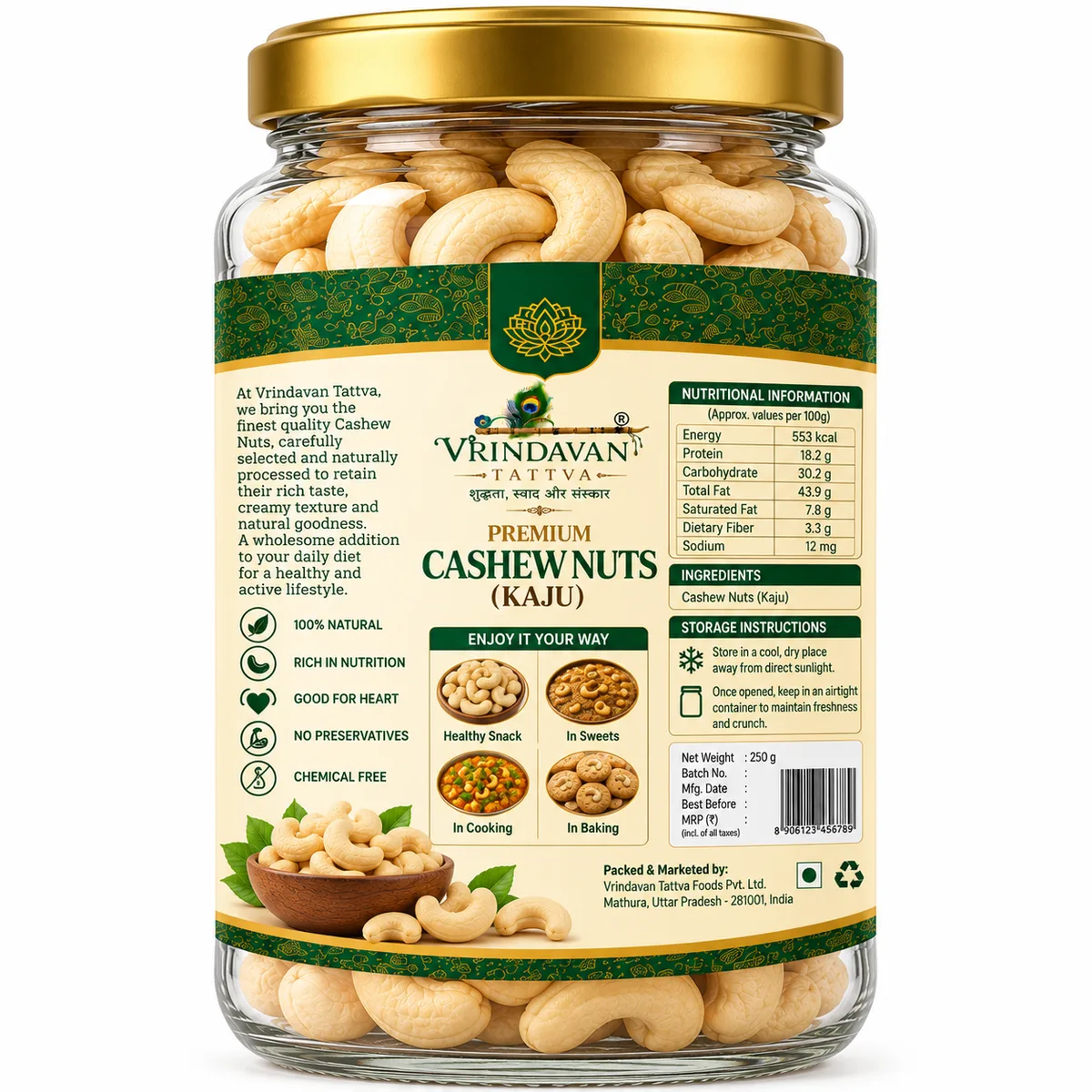 Vrindavan Tattva Premium Cashew Kernels (Kaju) – 100% Natural & Rich in Nutrition 500g thumbnail 3