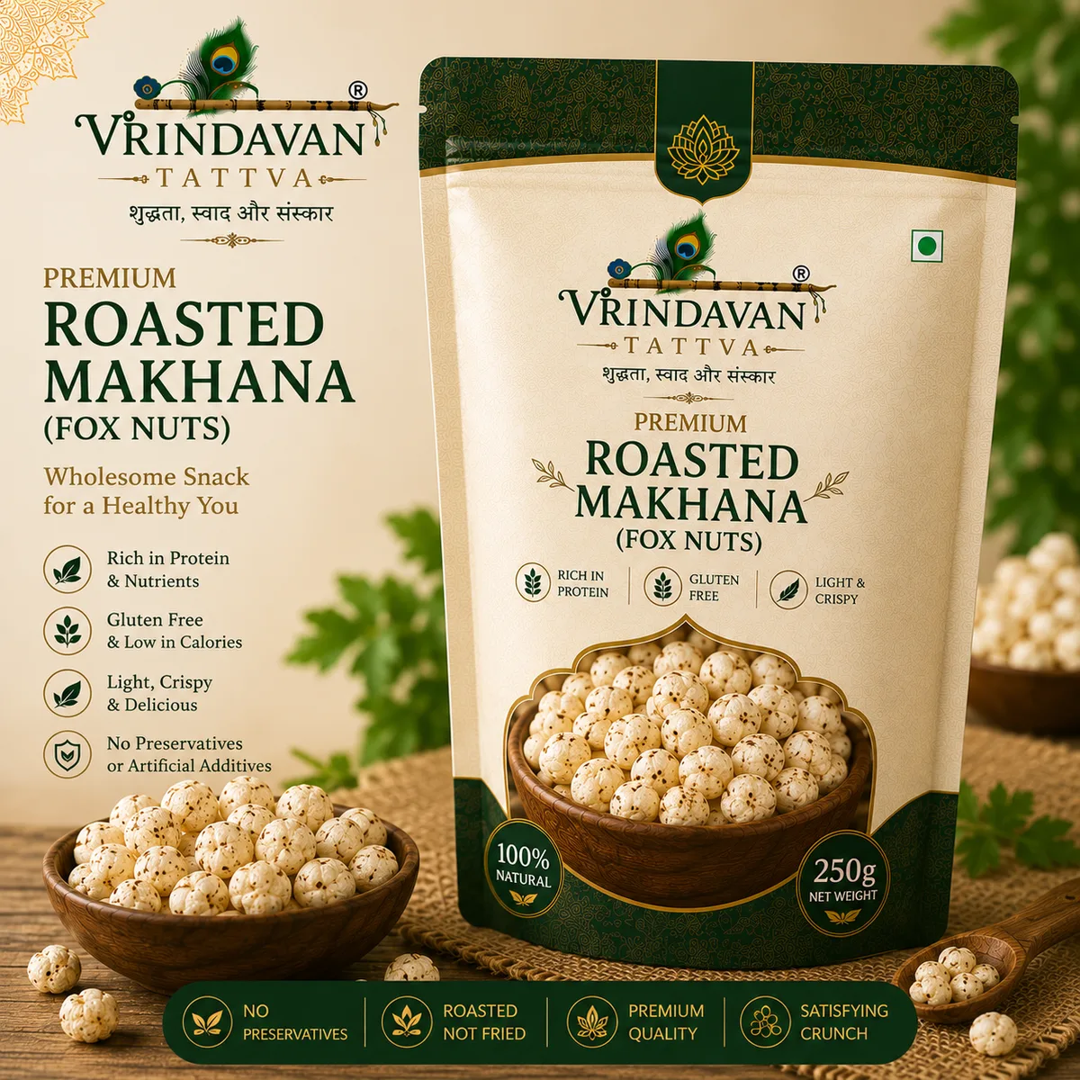 Vrindavan Rasa Premium Roasted Makhana (Fox Nuts) 250g Pack Of 1