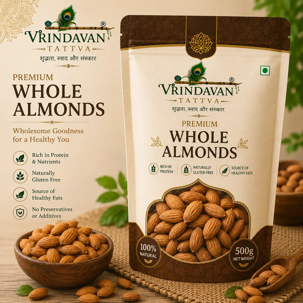 Vrindavan Rasa Whole Almonds 500g