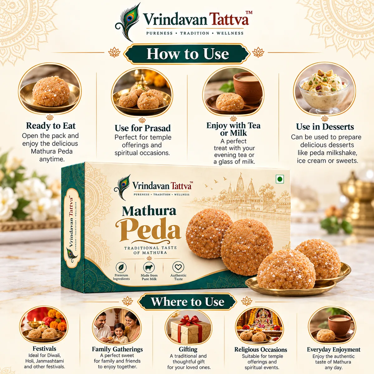 Vrindavan Tattva Pure Milk Mathura Peda – Traditional Taste of Mathura 500g thumbnail 4