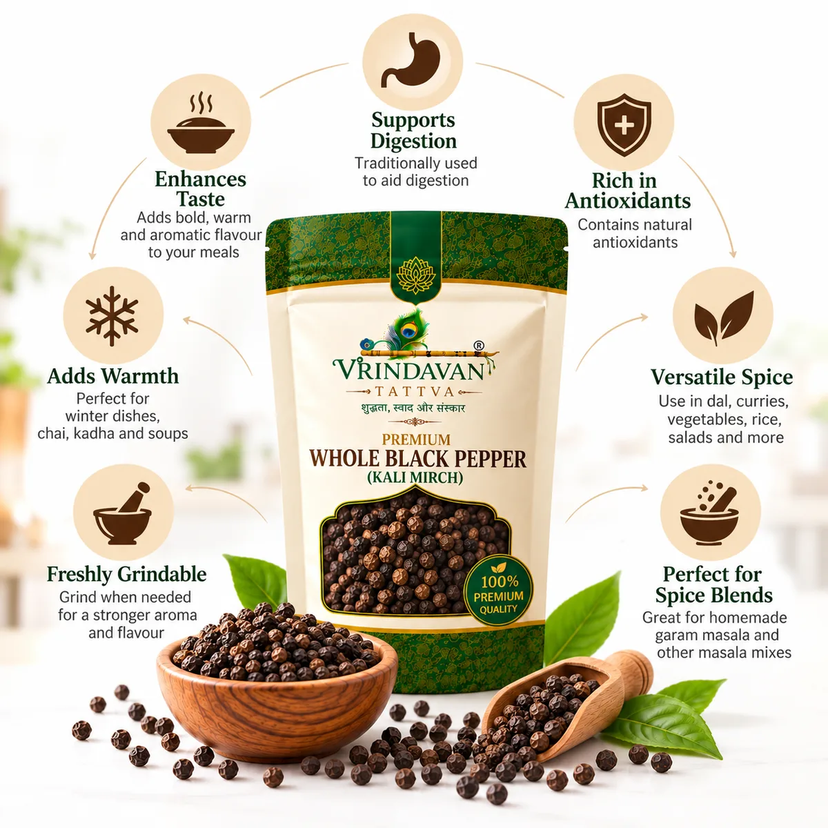 Vrindavan Tattva Premium Whole Black Pepper (Sabut Kali Mirch) 200g thumbnail 3