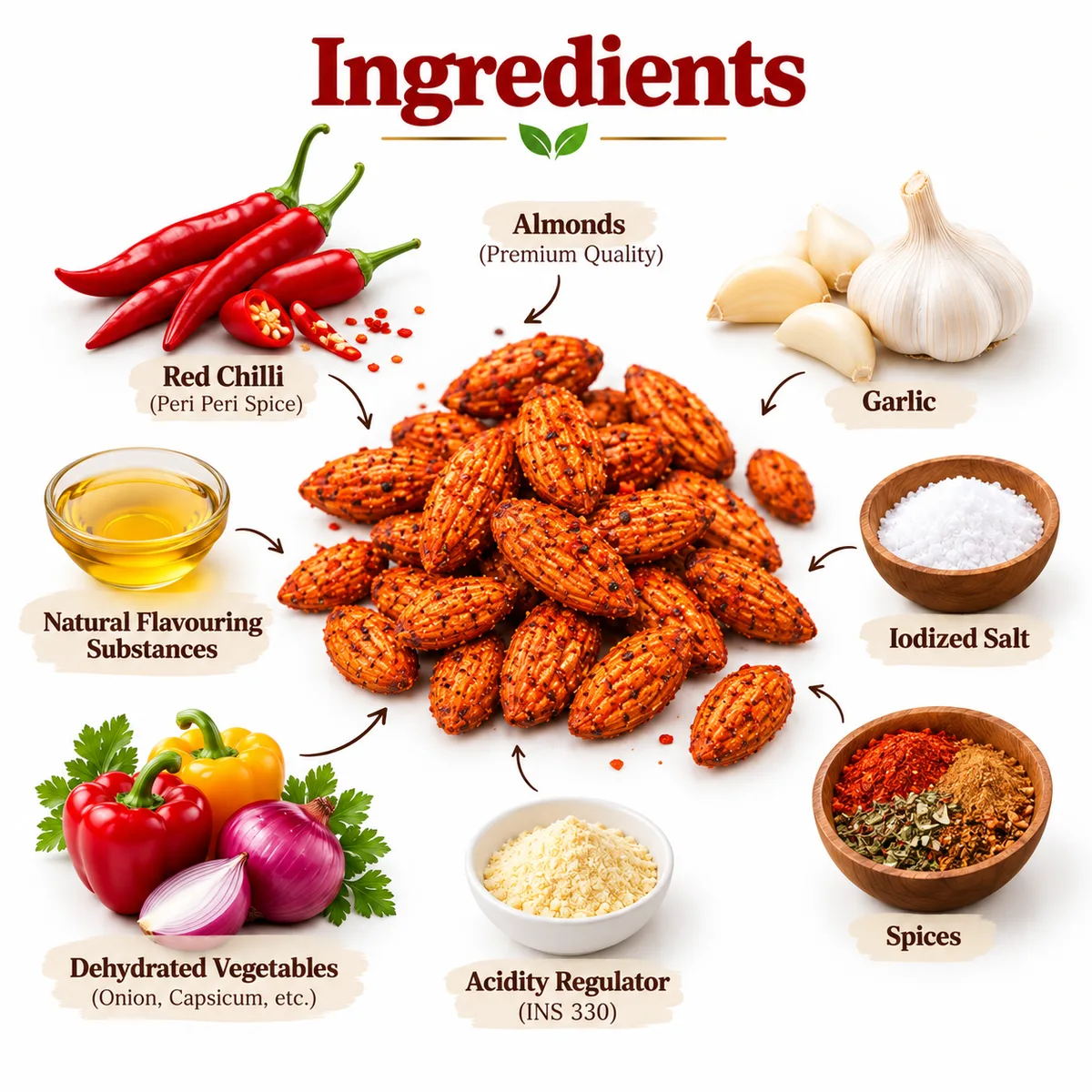 Vrindavan Tattva Premium   Peri Peri Almonds 100g thumbnail 3