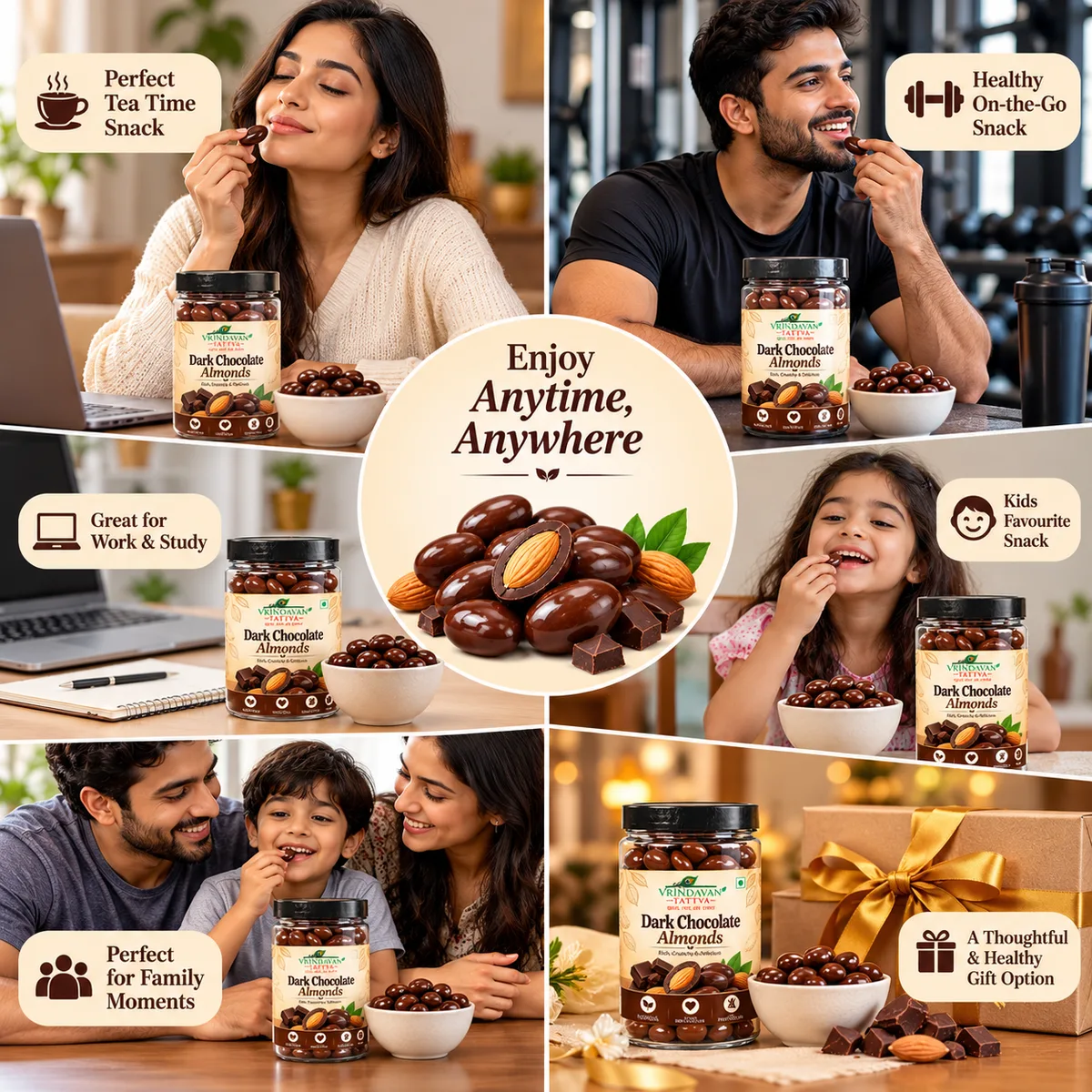 Vrindavan Tattva Dark Chocolate Almonds 100g thumbnail 4