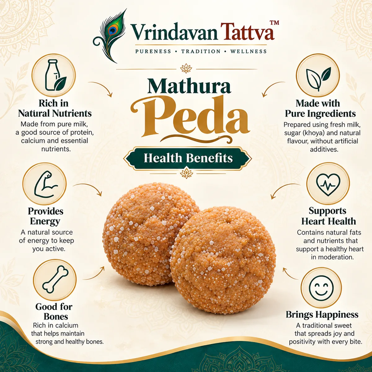 Vrindavan Tattva Pure Milk Mathura Peda – Traditional Taste of Mathura 500g thumbnail 3