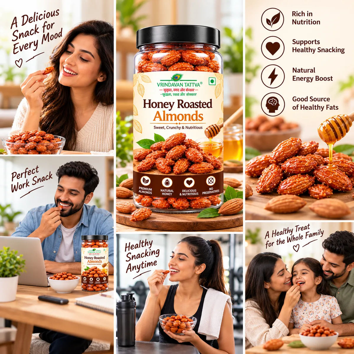Vrindavan Tattva Honey Roasted Almonds 100g thumbnail 4