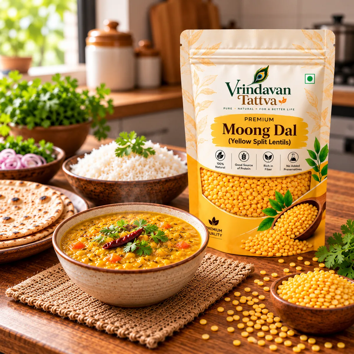Vrindavan Tattva Organic Moong Dal (Yellow Split Lentils) 500g thumbnail 6