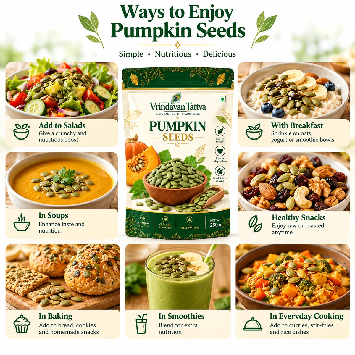 Vrindavan Tattva Premium Pumpkin Seeds – 100% Natural & Rich in Nutrients 250g thumbnail 3