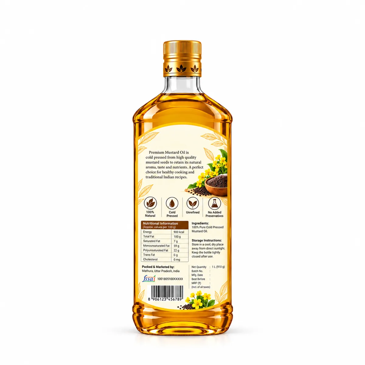 Vrindavan Tattva Cold Pressed Mustard Oil (Sarson Ka Tel) 1L thumbnail 2
