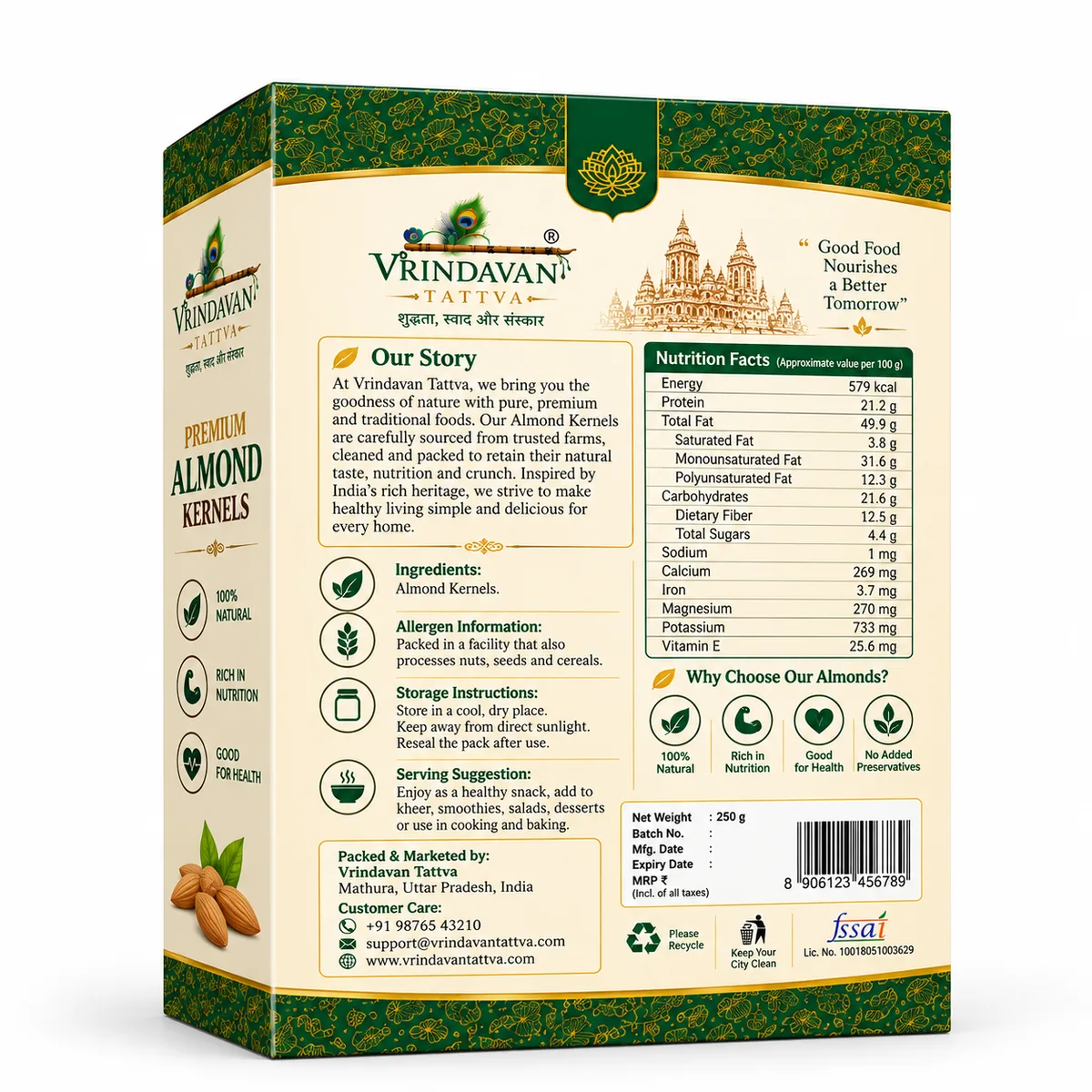 Vrindavan Tattva Premium Almonds (Badam) – 100% Natural & Rich in Nutrients 500 thumbnail 2