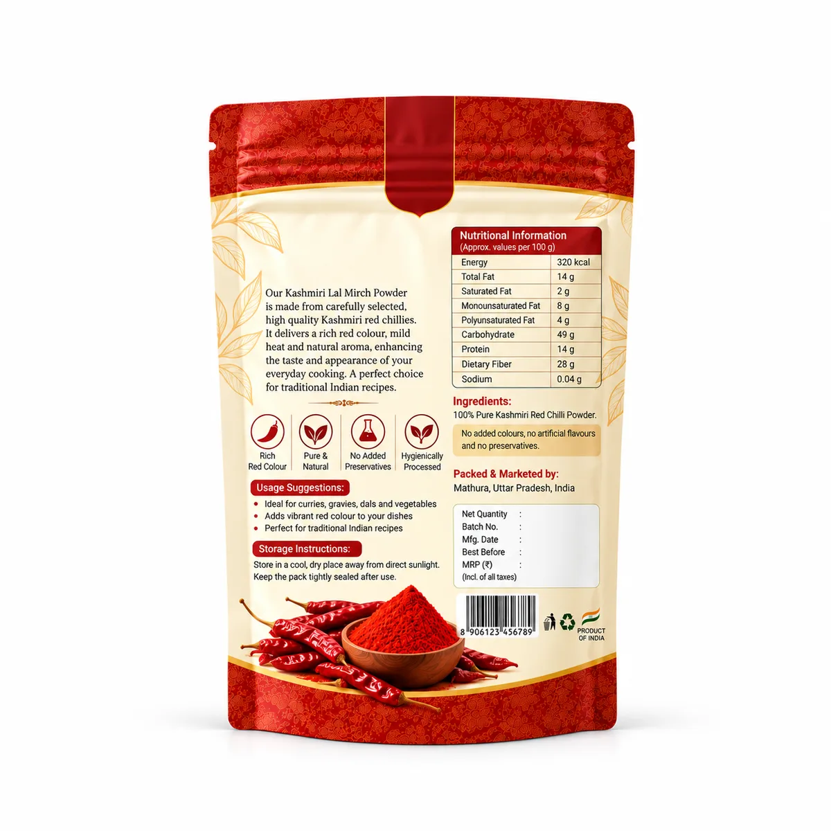 Vrindavan Tattva Premium Kashmiri Red Chilli Powder (Kashmiri Lal Mirch) 100g thumbnail 2