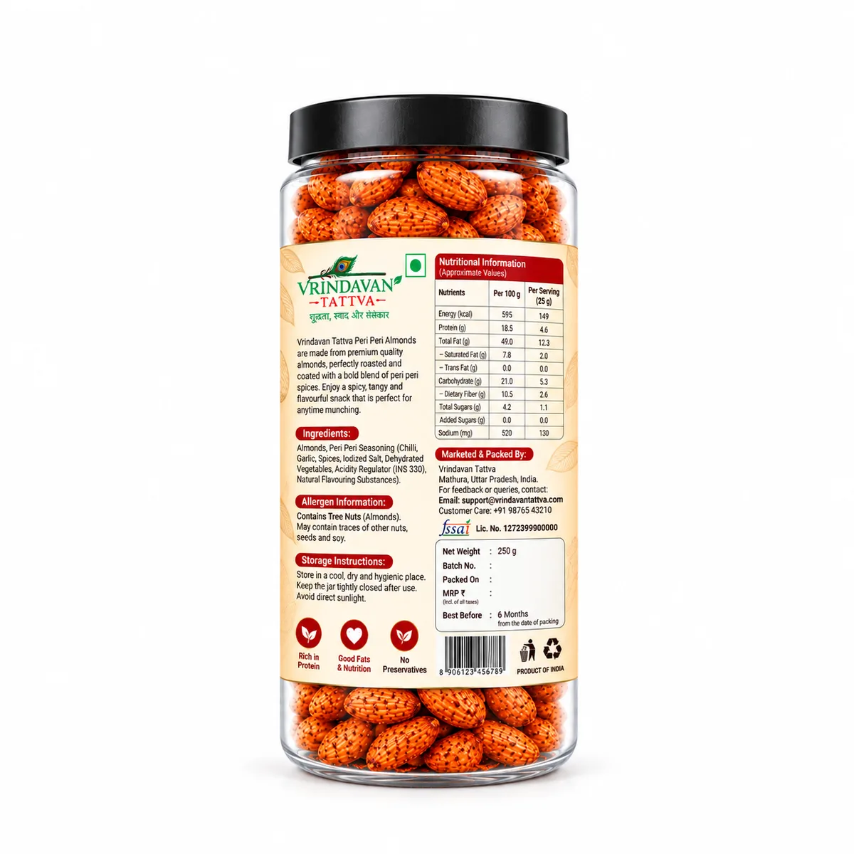 Vrindavan Tattva Premium   Peri Peri Almonds 100g thumbnail 2