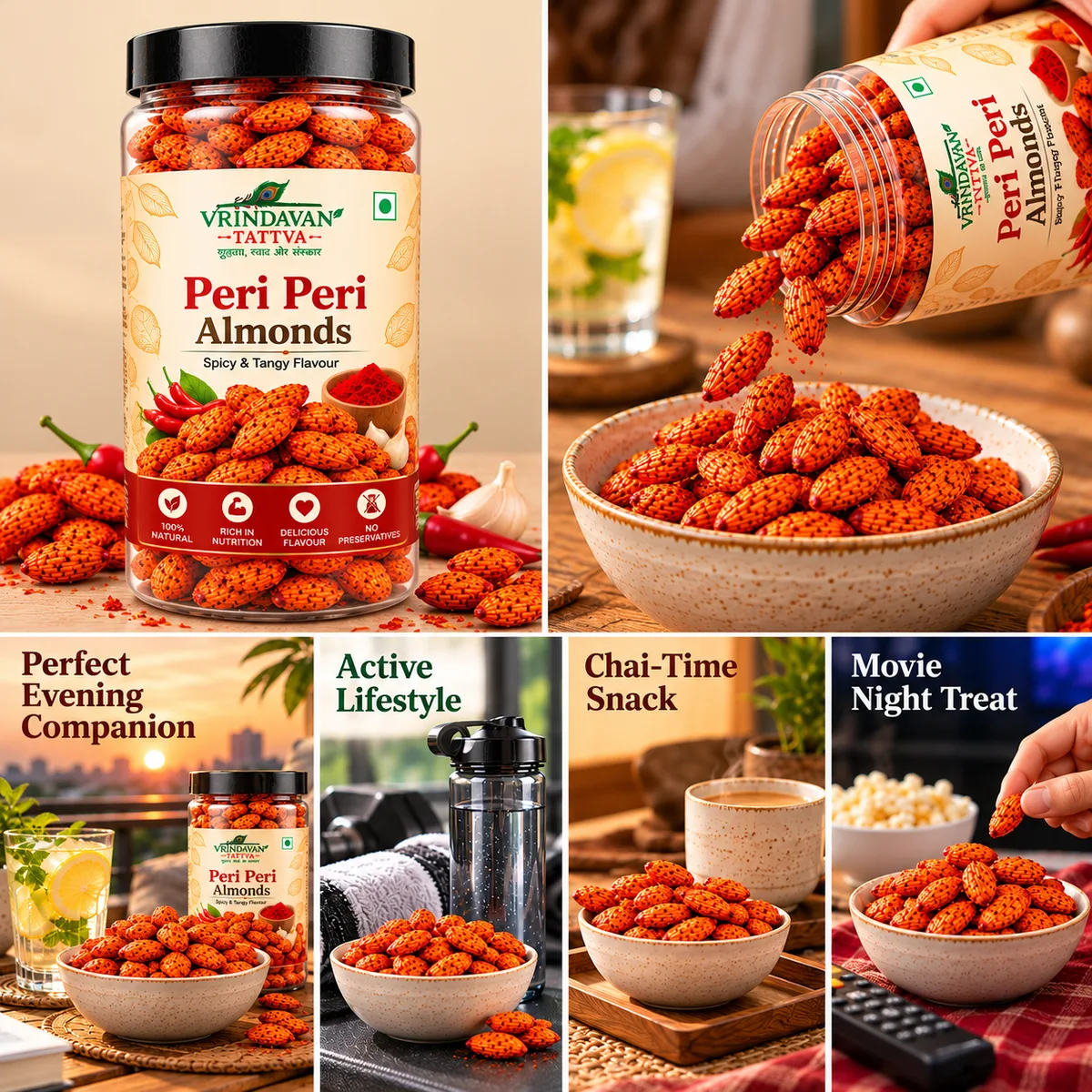 Vrindavan Tattva Premium   Peri Peri Almonds 100g thumbnail 5