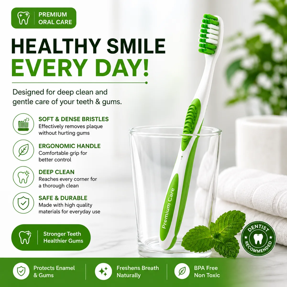 Vrindavan Rasa Soft Bristle Toothbrush Green Pack Of 1 thumbnail 2