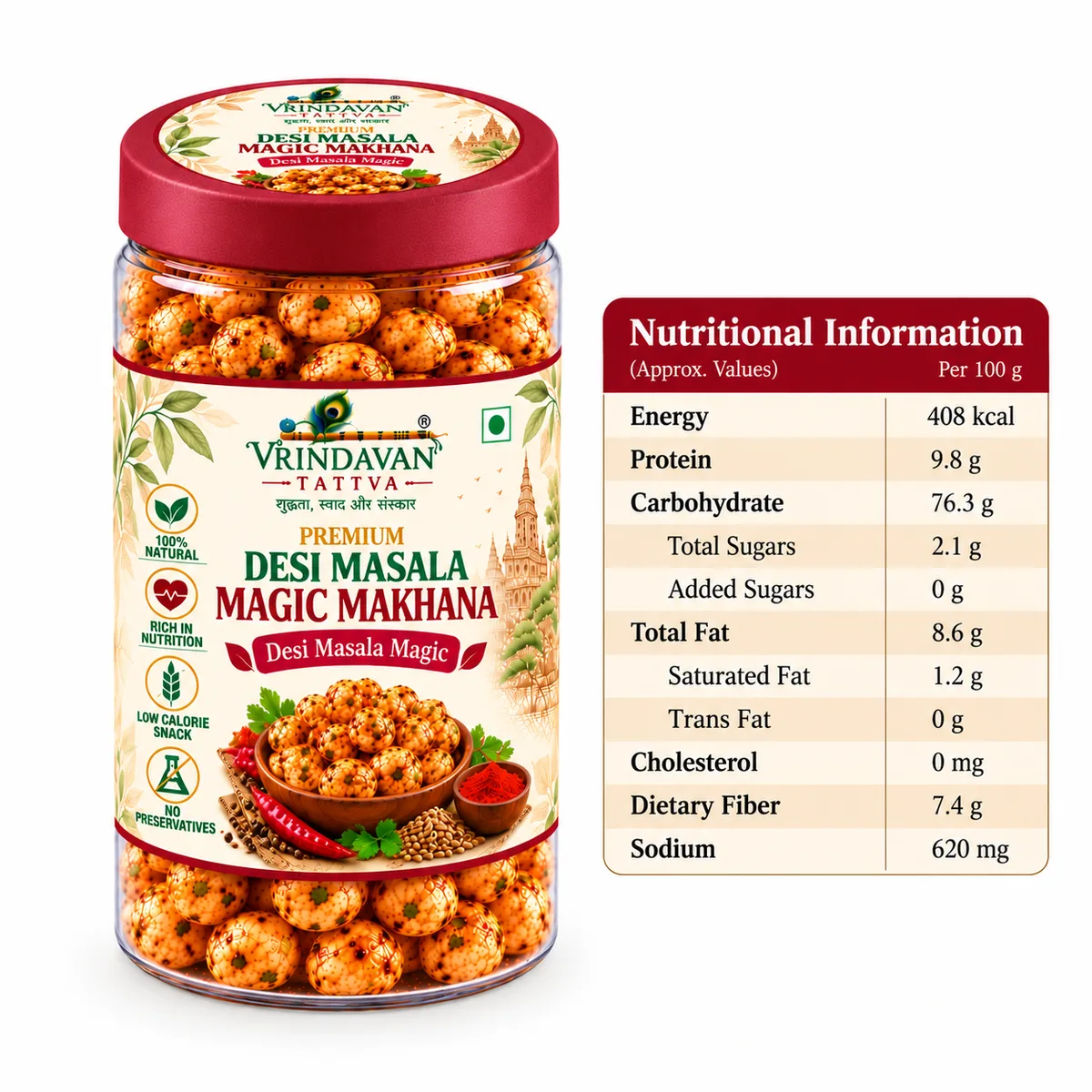 Vrindavan Tattva Premium Desi Masala Magic Makhana 100g thumbnail 3