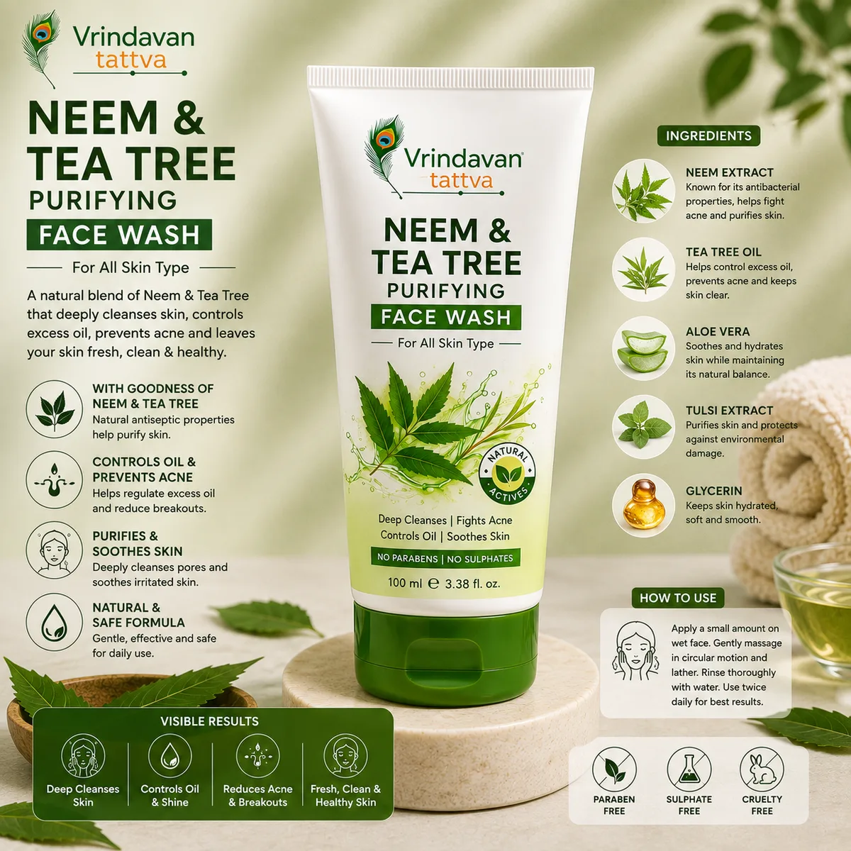 Neem & Tea Tree Purifying Face Wash For All Skin Type 100ml (pack of 1) thumbnail 2
