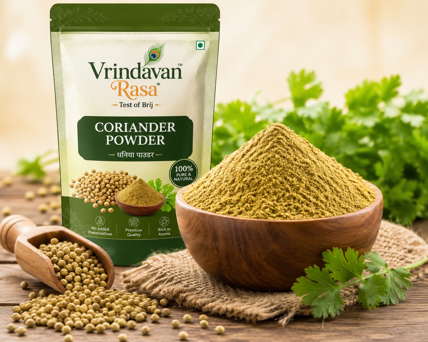 Vrindavan Rasa Premium Coriander Powder (Dhaniya Powder) – Pure & Aromatic Spice 100g