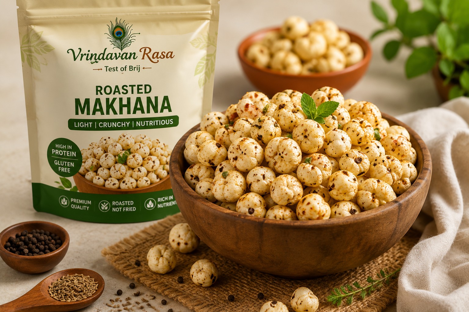 Vrindavan Rasa Premium Roasted Makhana (Fox Nuts) 250g Pack Of 2